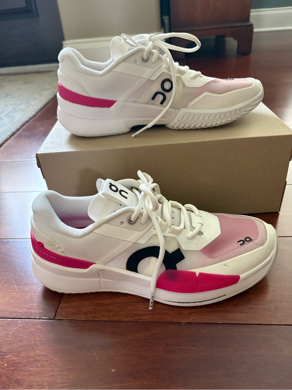 On Women's White Pink Cloudnova Running Sneakers